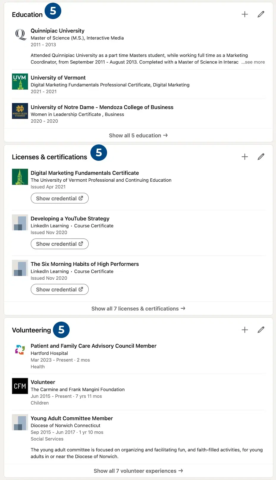 Image of LinkedIn education and certifications
