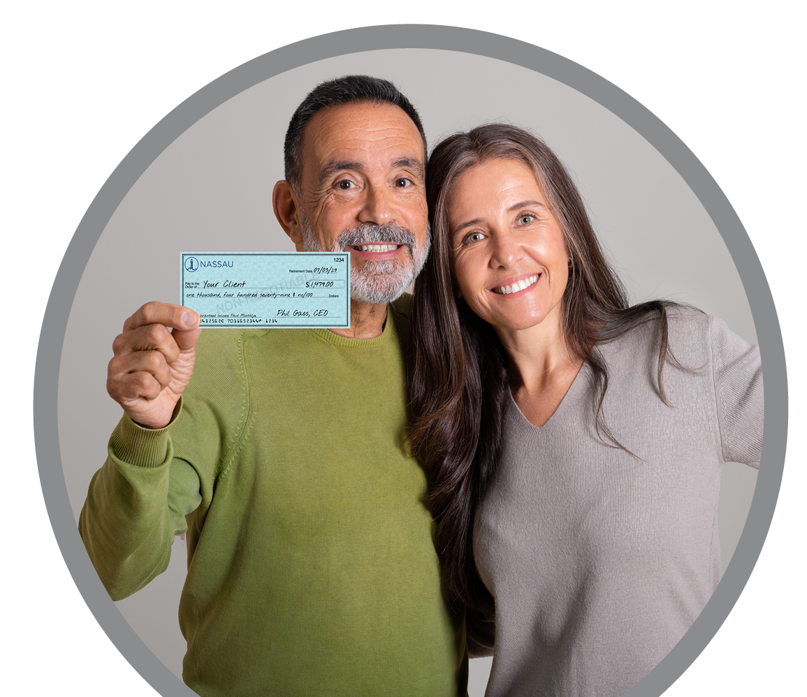 Retired couple holding an annuity check